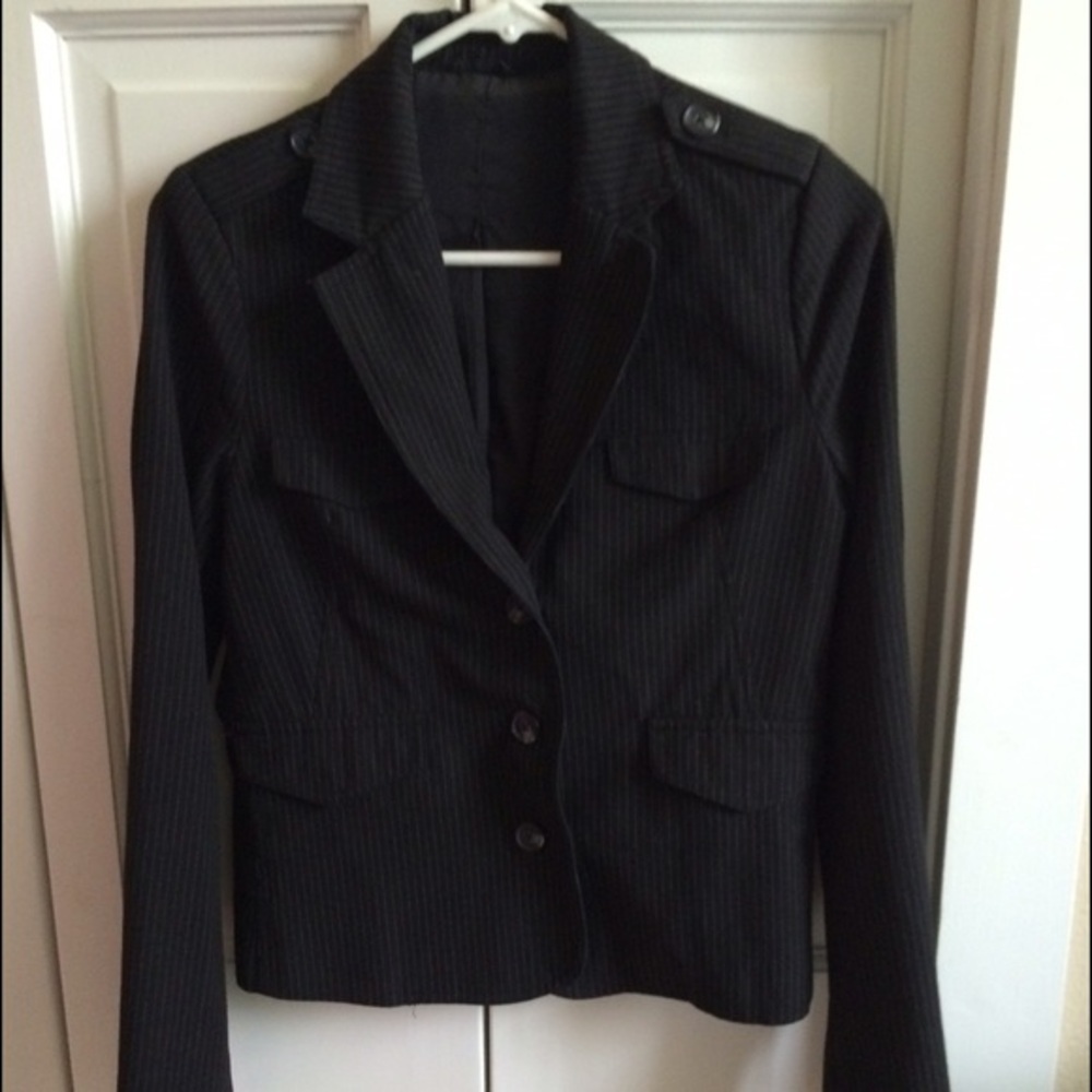 pin-striped, black blazer